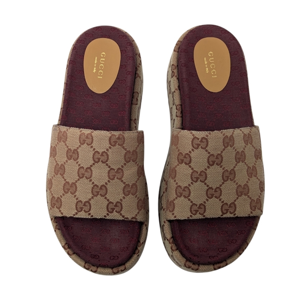 Gucci Angelina Burgundy Ruggine GG Monogram Logo Platform Slide Sandal EU 39 - Picture 6 of 9